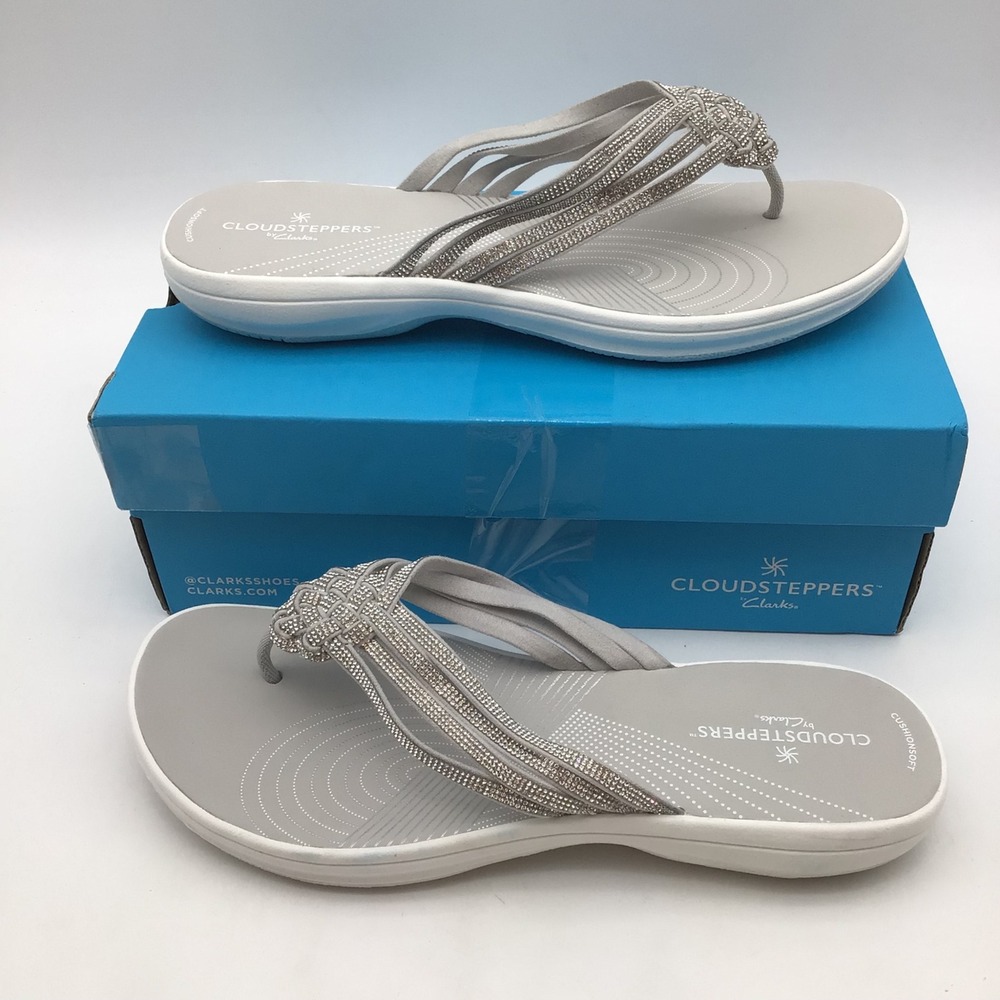 Clarks Cloudsteppers Breeze Gem Silver Rhinestone Sandals Womens Size 9 M NEW